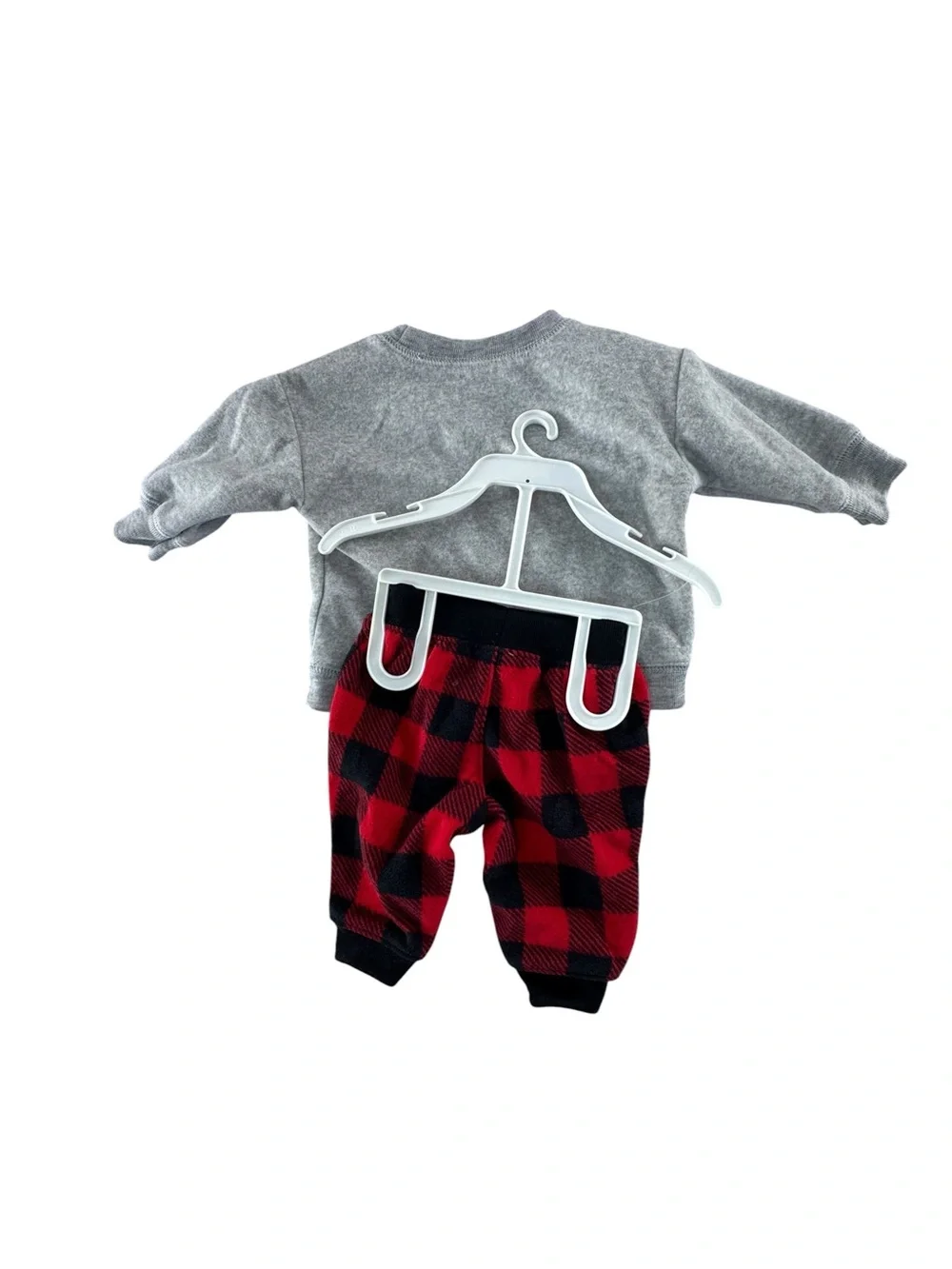 Carter's Grey Santa Sweatshirt with Red & Black Plaid Pants